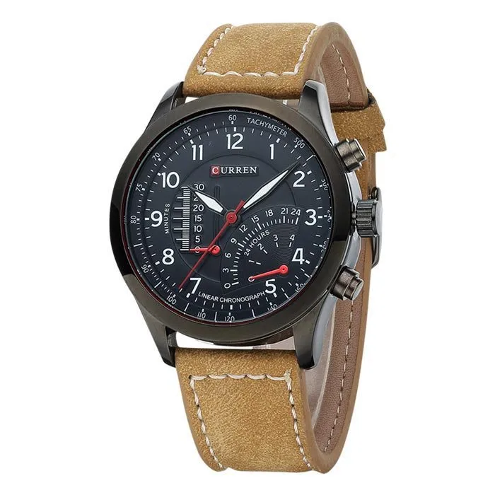 CURREN Sports Luxury Mens Watch Black Dial, Brown Strap