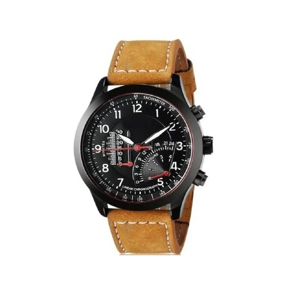 Generic Men Leather Analog Quartz Wrist Watch Brown - image 2