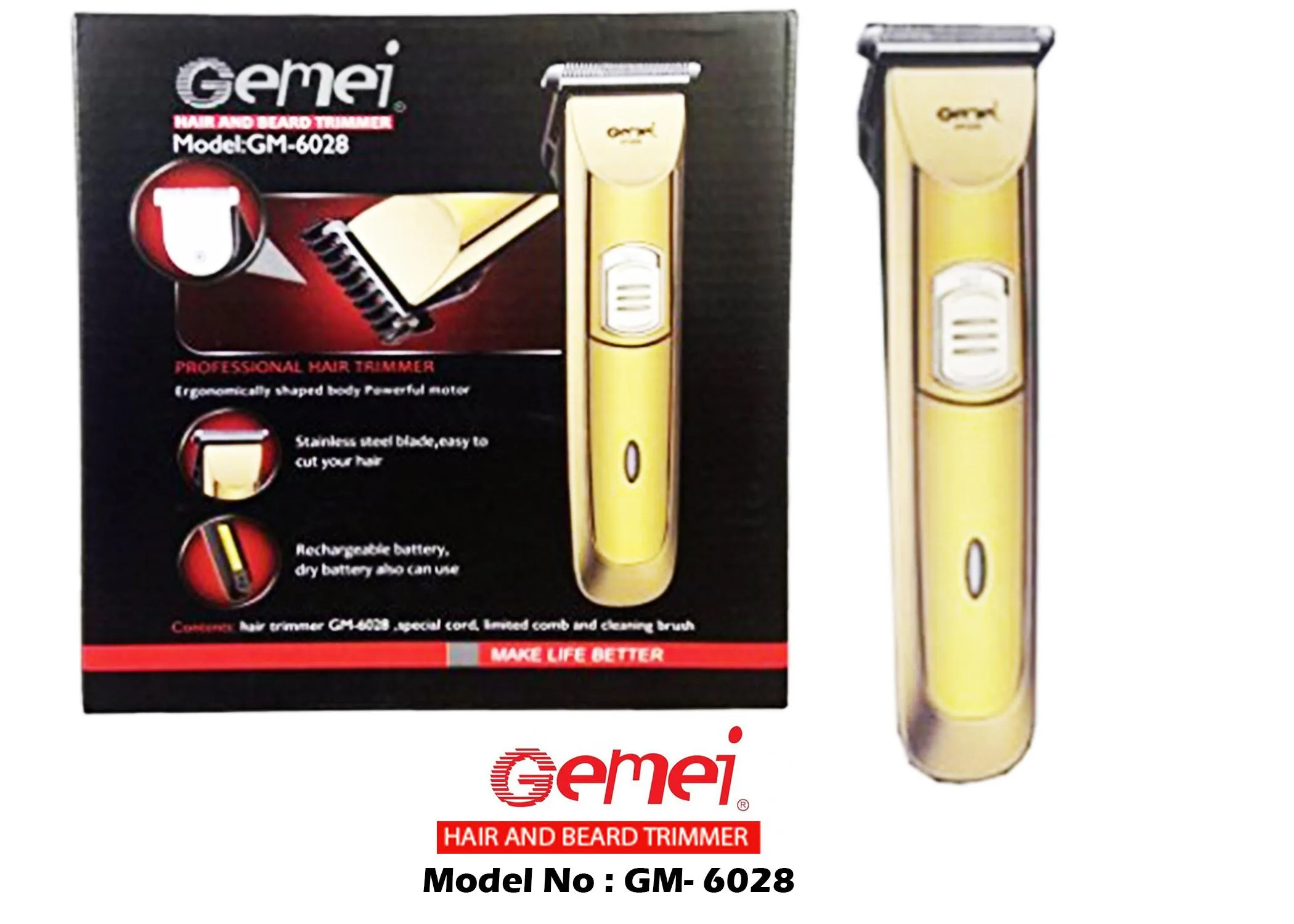Gemei Gm-6028 Rechargeable Hair & Beard Trimmer