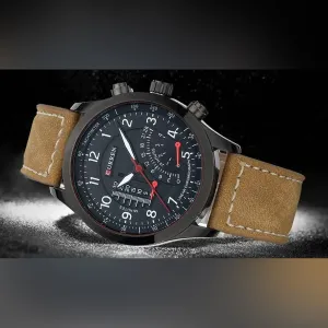 CURREN Sports Luxury Mens Watch Black Dial, Brown Strap