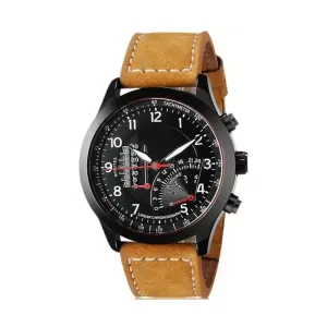 Generic Men Leather Analog Quartz Wrist Watch Brown