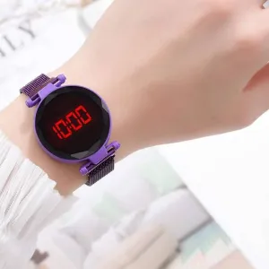 Generic Digital Magnetic Luxury LED Purple Quartz Watch