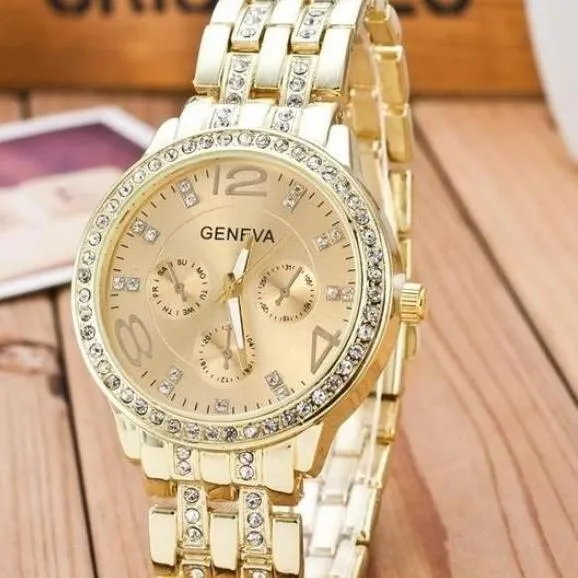 GENEVA Luxury Diamond Bling Crystal Quartz Watch - image 3