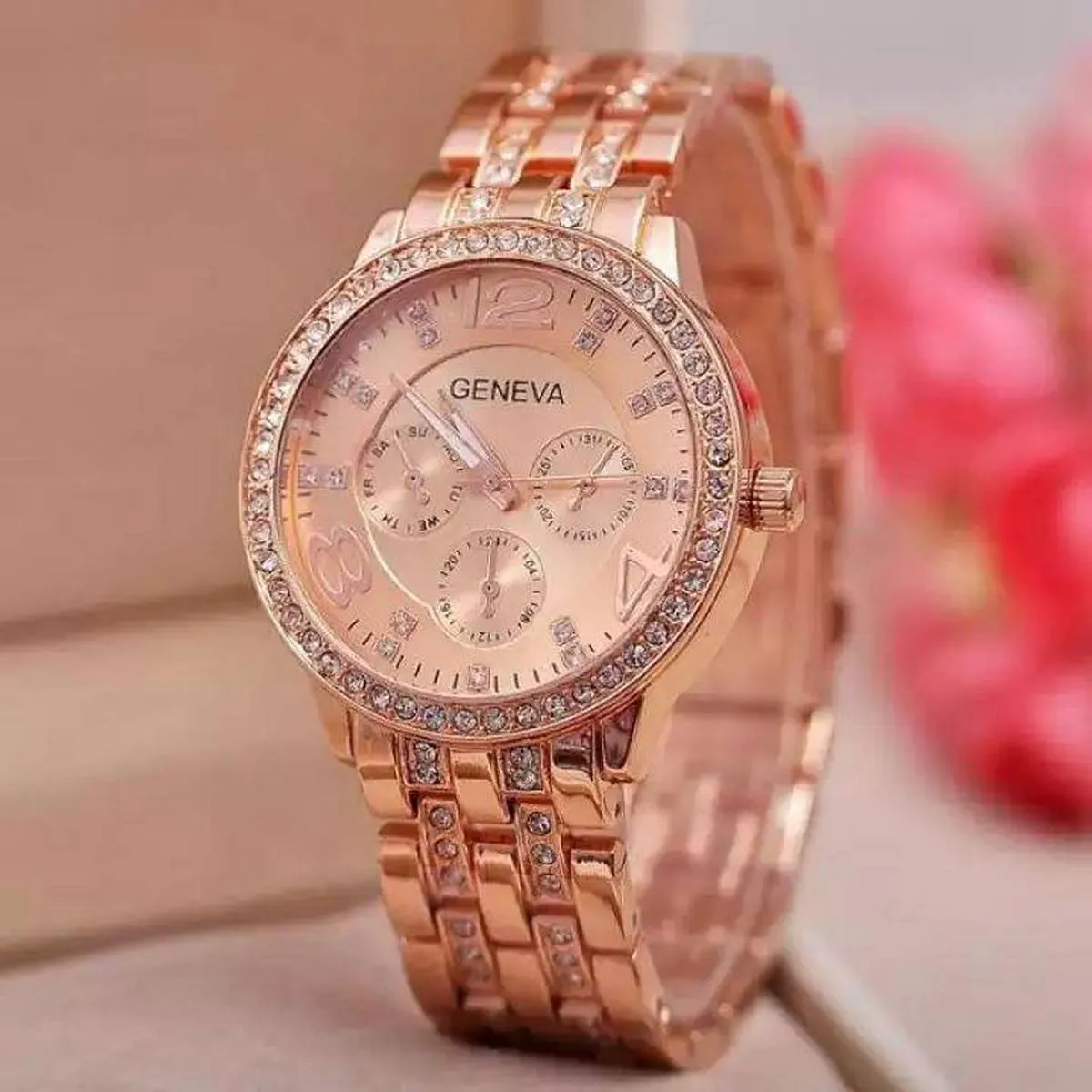 GENEVA Watch Diamond Bling Crystal Quartz Rose Gold