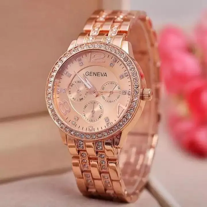 GENEVA Watch Diamond Bling Crystal Quartz Rose Gold - image 2