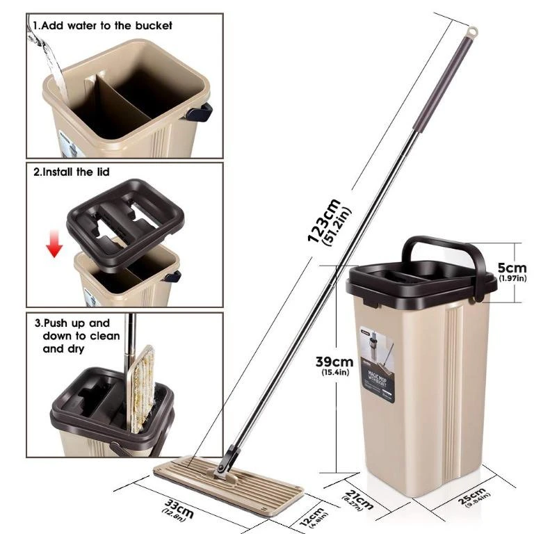 Generic 360° Square Scratch Cleaning Mop with Bucket - image 2