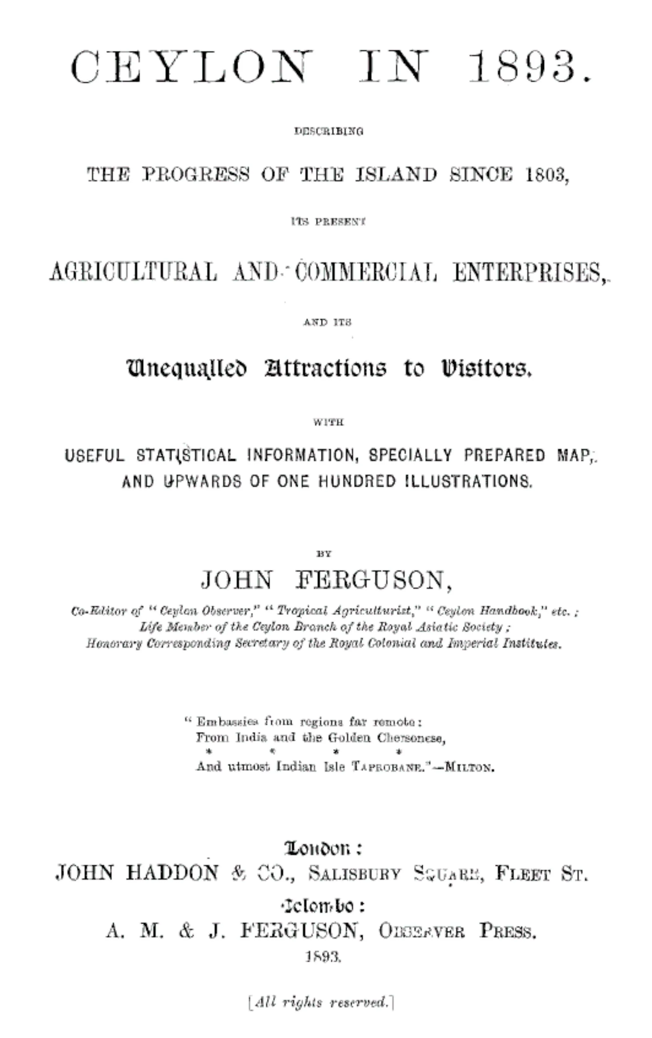 Generic Ceylon in 1893s Original Book Print