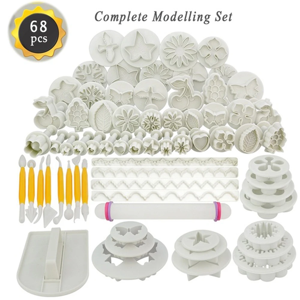 68pcs  Full Cake Mold Set Plunger Fondant Cutter set