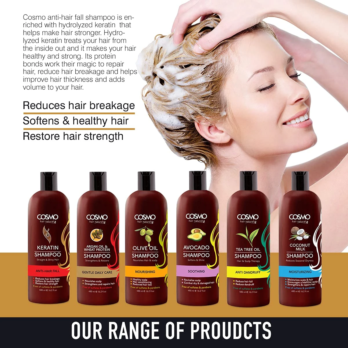 Cosmo Keratin Shampoo 480ml Sulfate & Paraben Free