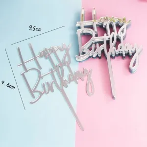 Generic Acrylic Cake Toppers Silver Mirror Birthday