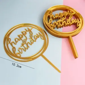 Generic Cake Topper Happy Birthday Mirror Gold