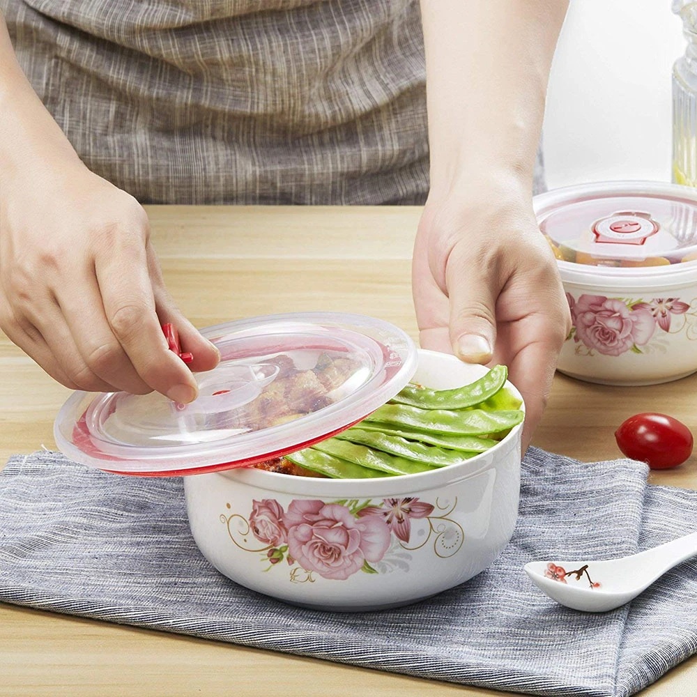 3Pcs Ceramics Bowls with Lids - Airtight Leak Proof - image 7