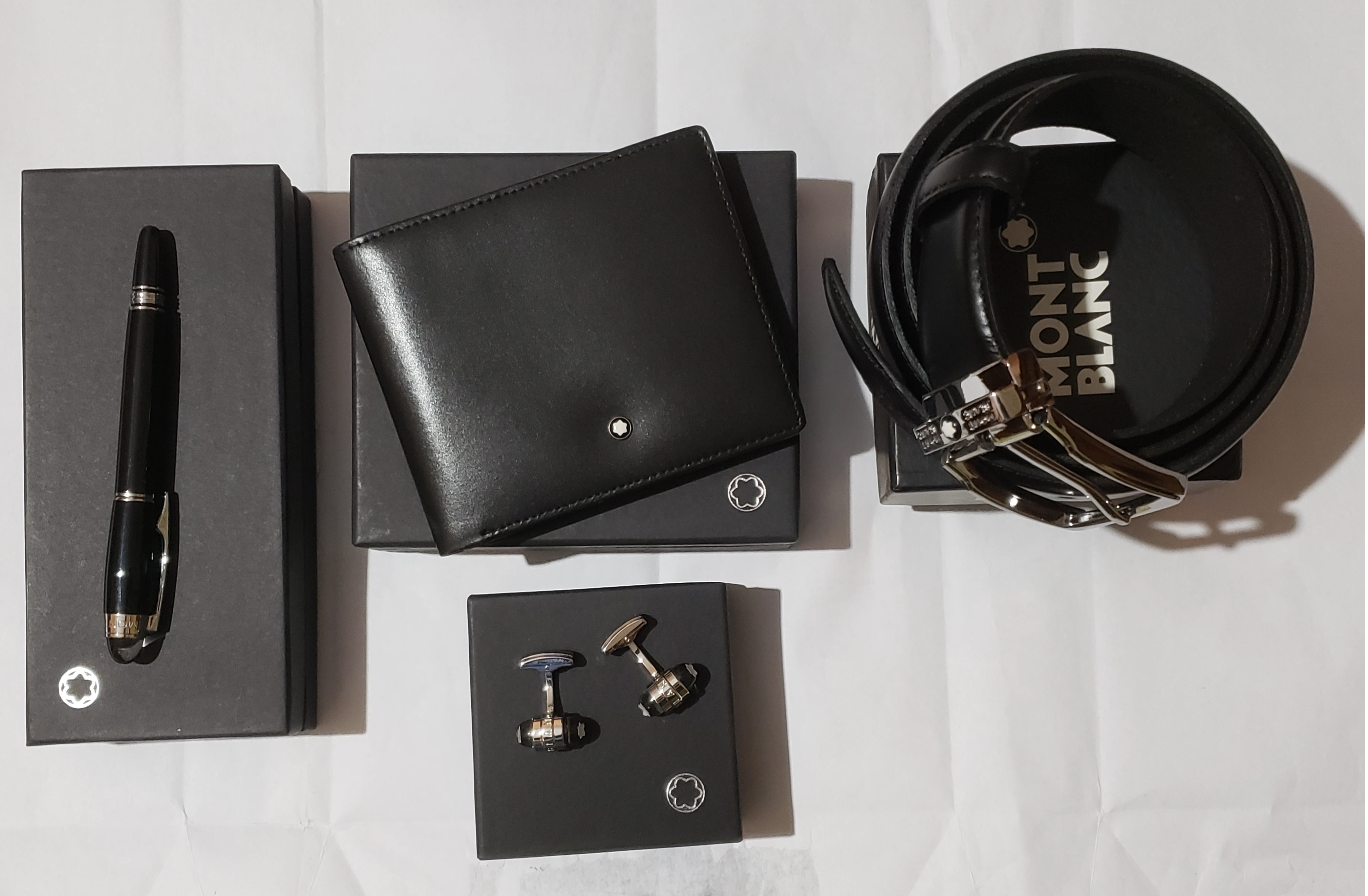 Mont Blanc Gift Set Leather Wallet Pen Belt Cufflinks