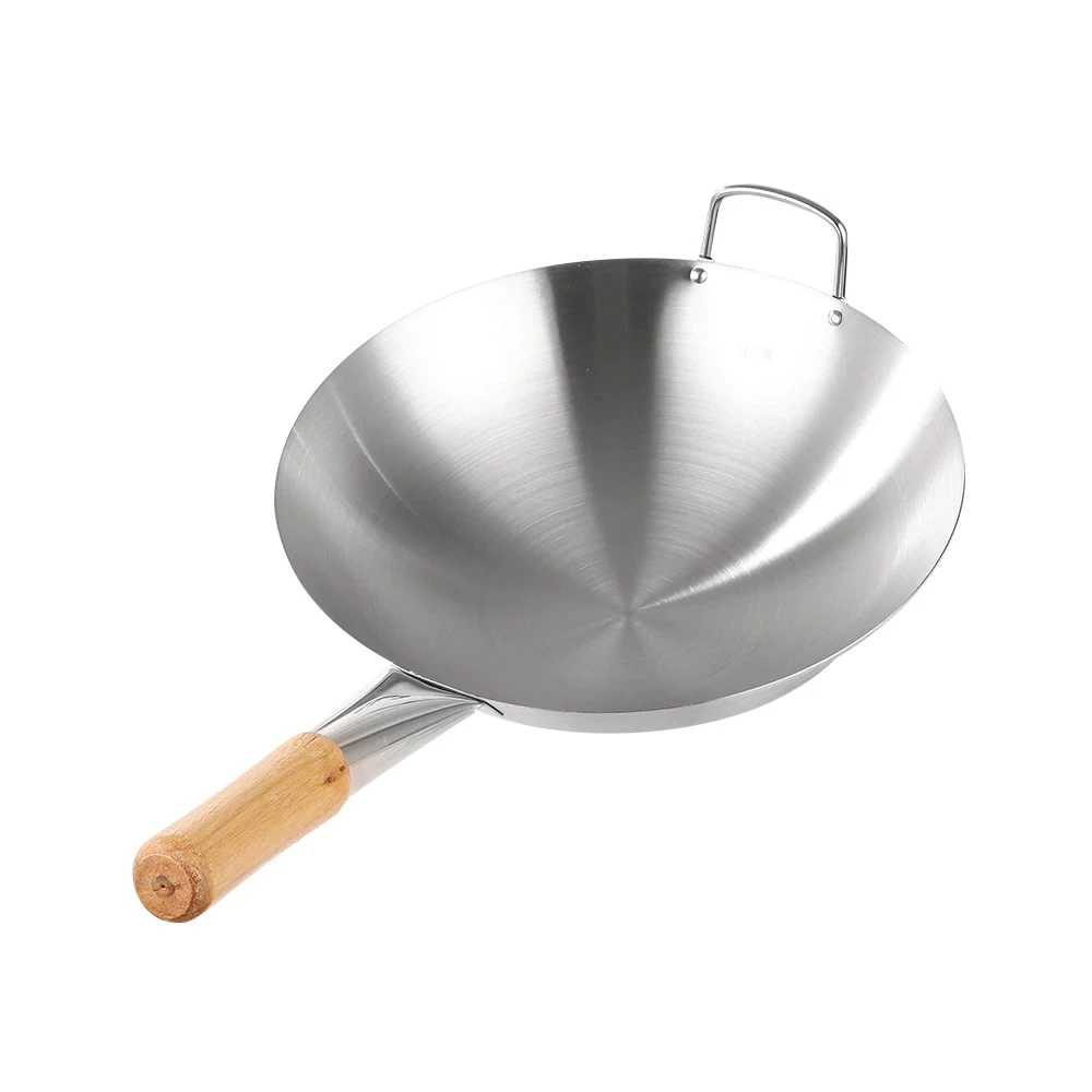 Generic Stainless Steel Wok Pan with Wooden Handle 40cm - image 4