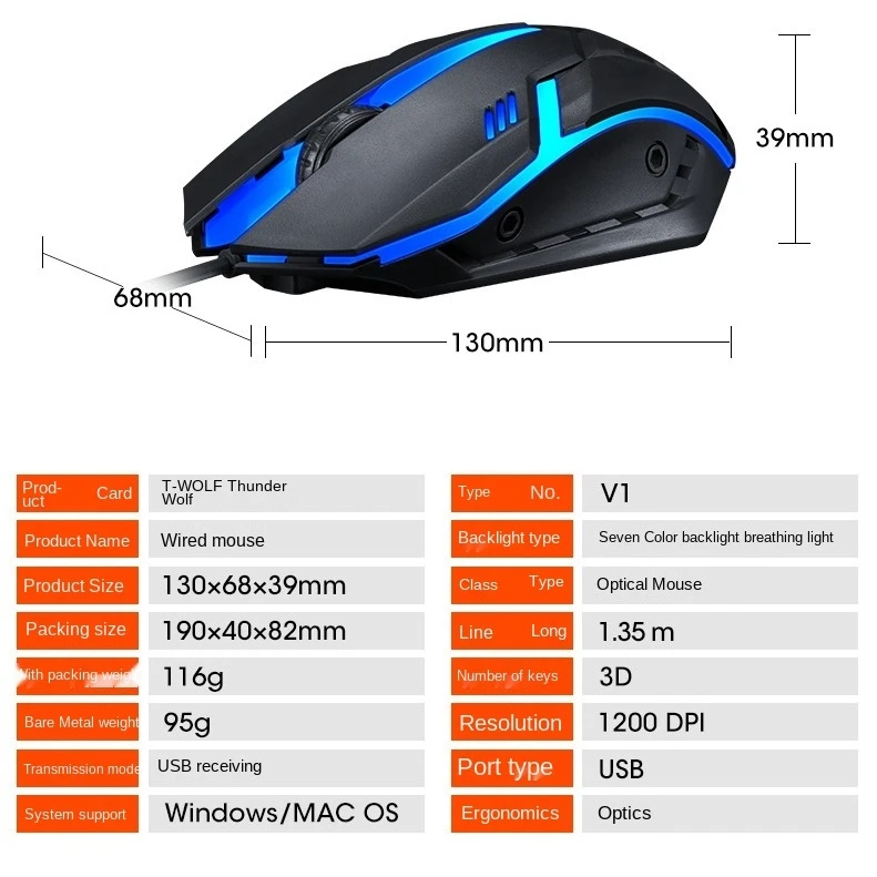 Twolf V1 Wired Gaming RGB Mouse for PC Laptop - image 2