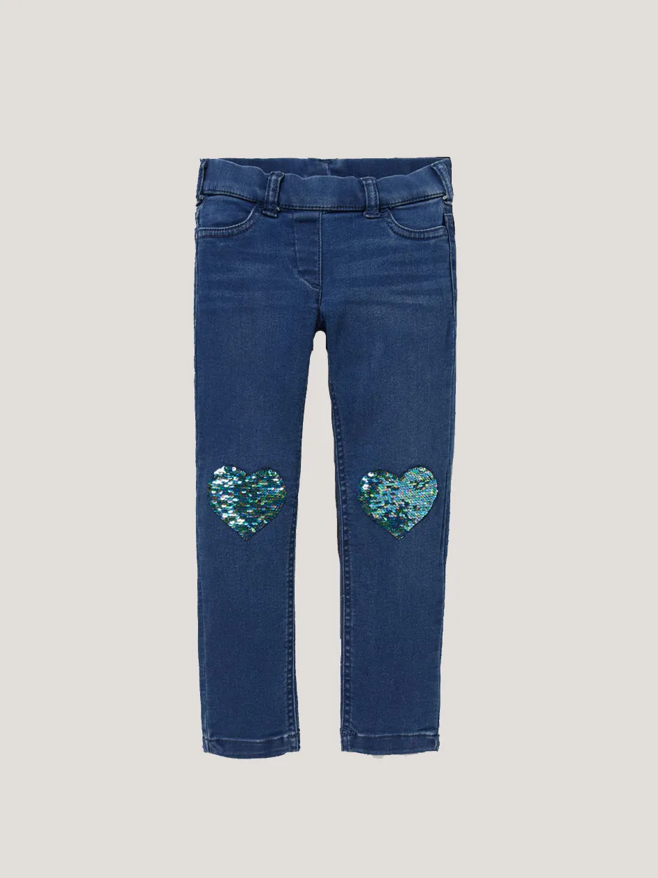 Generic Kids Jegging Shiny Girls Jeans Blue Denim