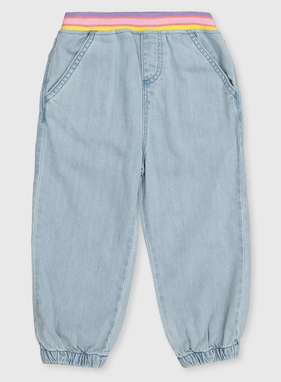 Generic Blue Light Wash Denim Rainbow Waist Joggers