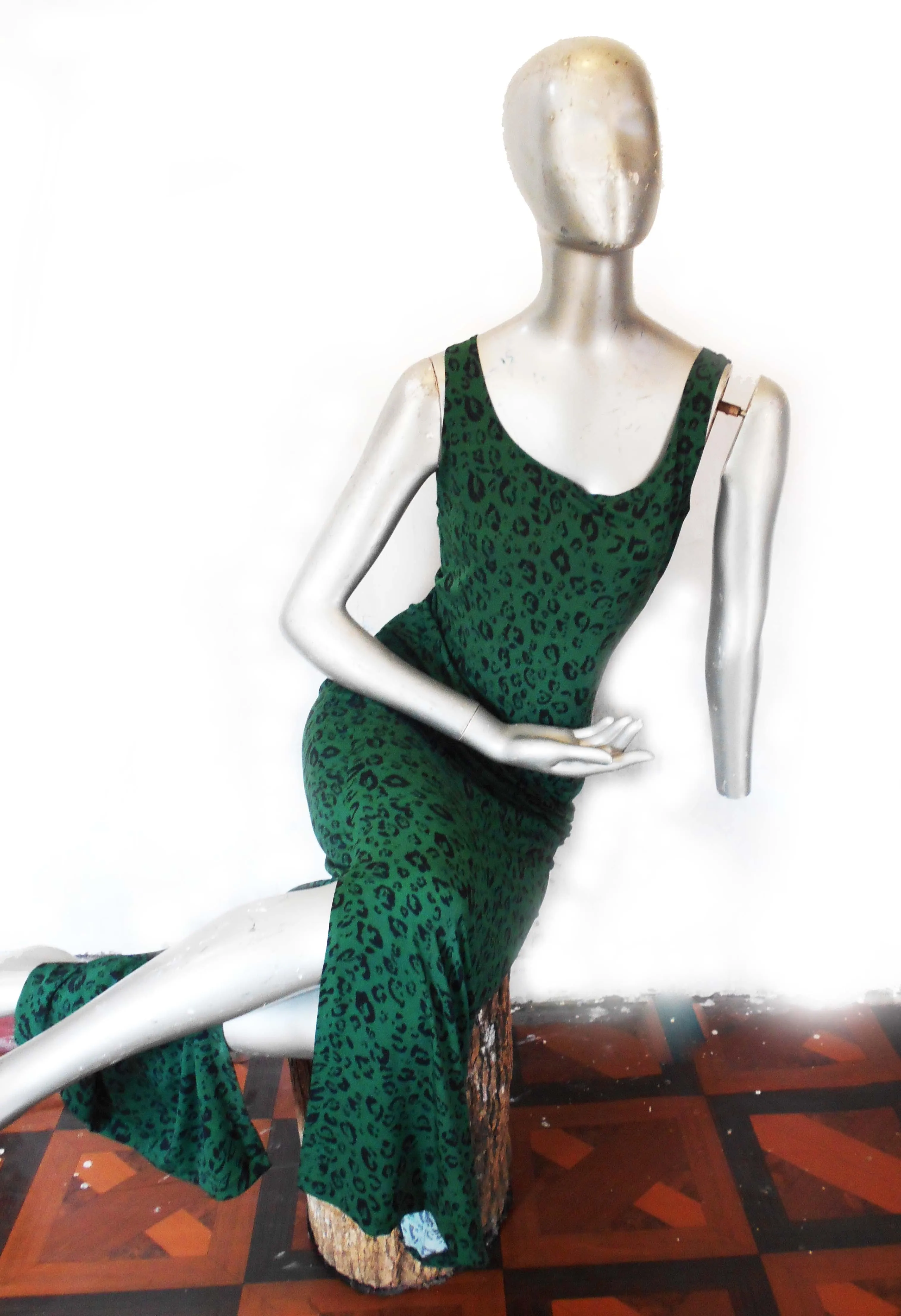 L Dark Green Stretch Ladies Dress - image 2