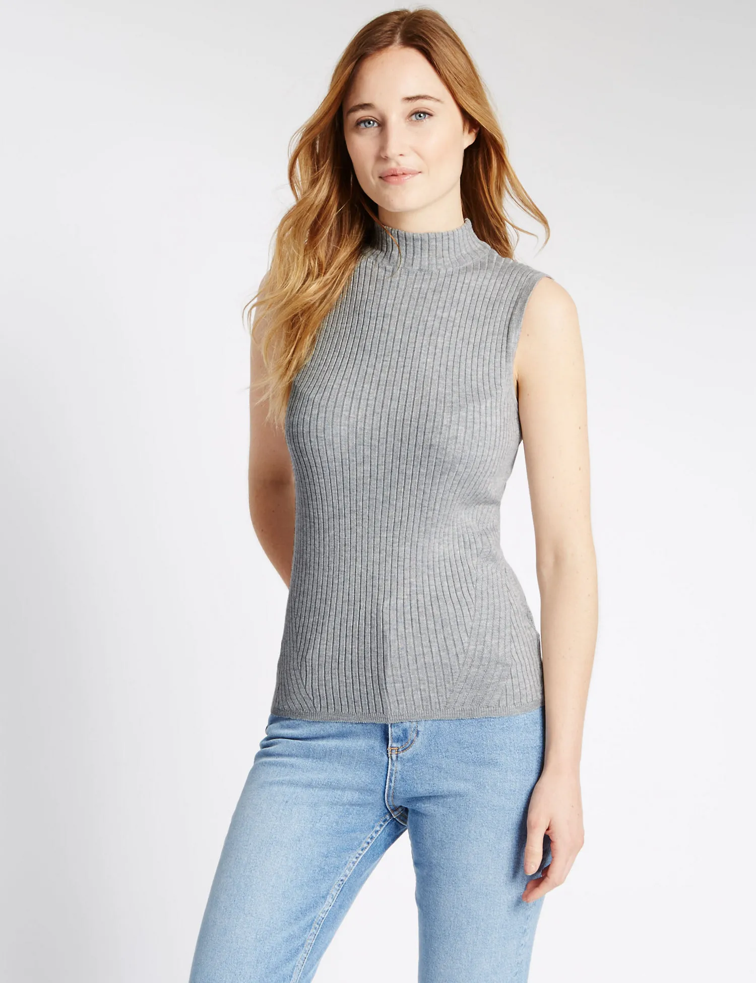 M Grey Womens Stretch Turtle Neck Sleeveless High Neck T-Shirt - image 1