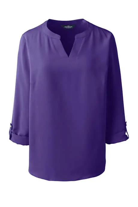 Generic Womens Roll Tab Split Neck Blouse Top Purple - image 2