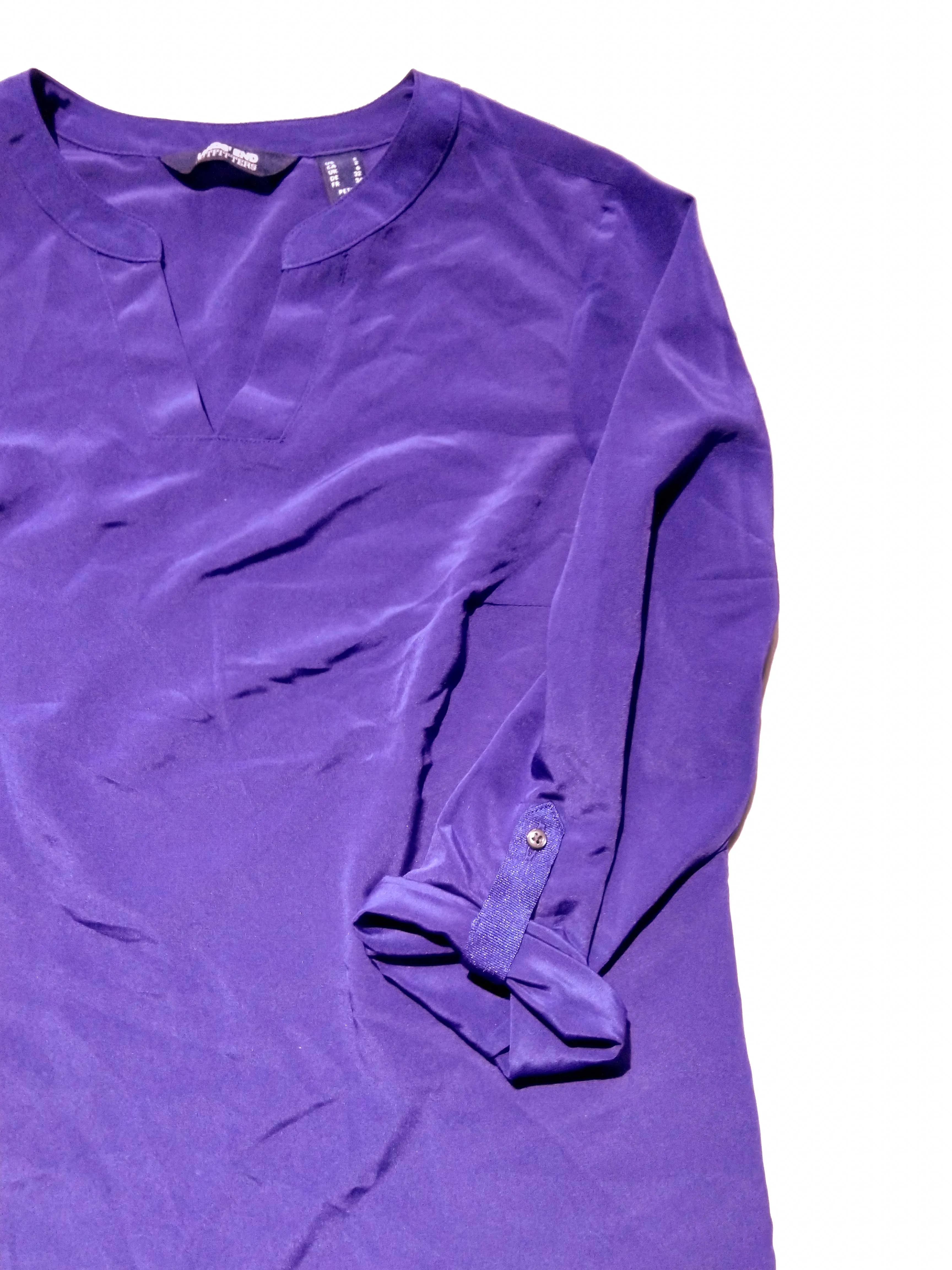 Generic Womens Roll Tab Split Neck Blouse Top Purple - image 3