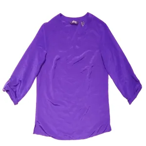 Generic Womens Roll Tab Split Neck Blouse Top Purple