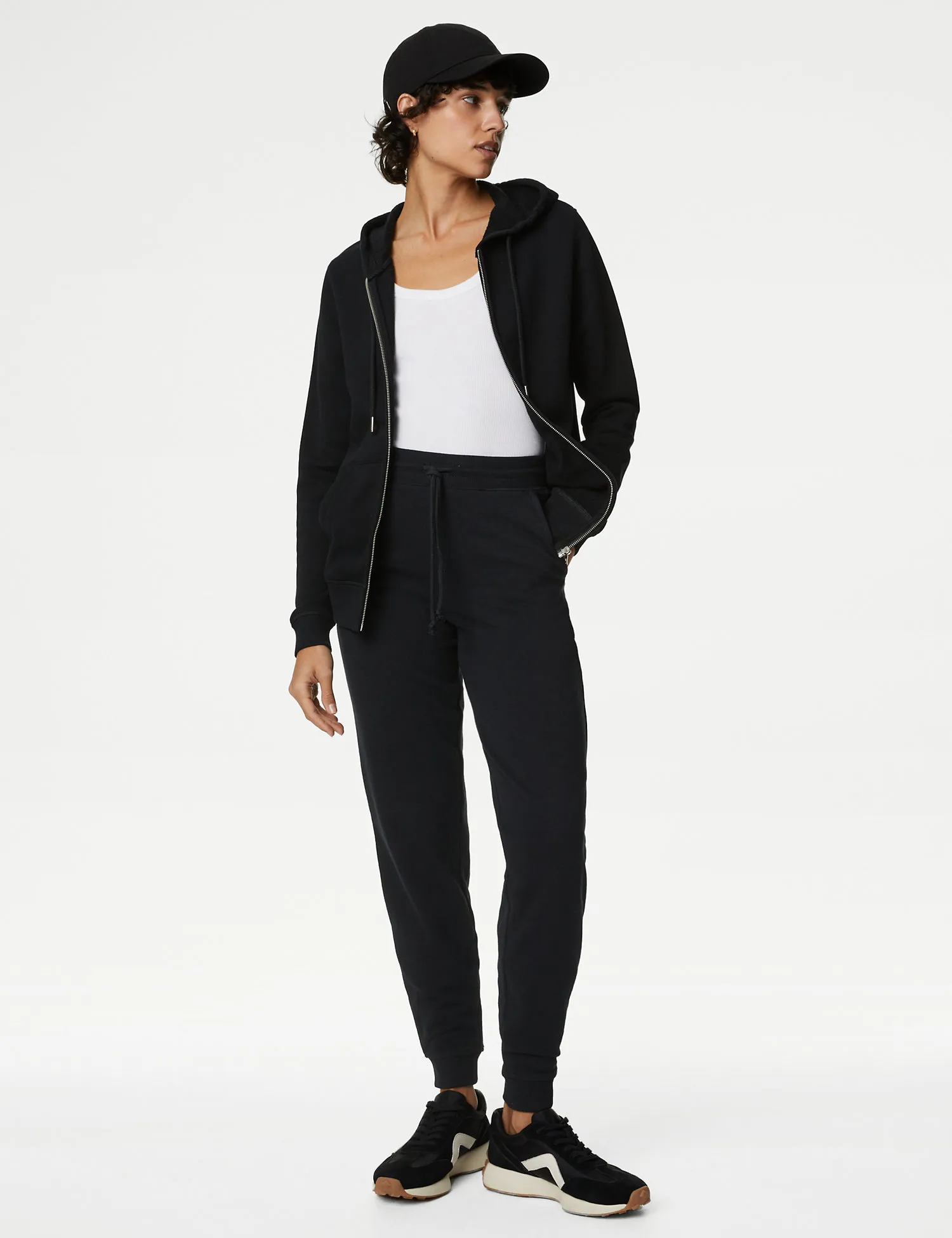 Generic Black Cotton Rich Cuffed Joggers Waist:32