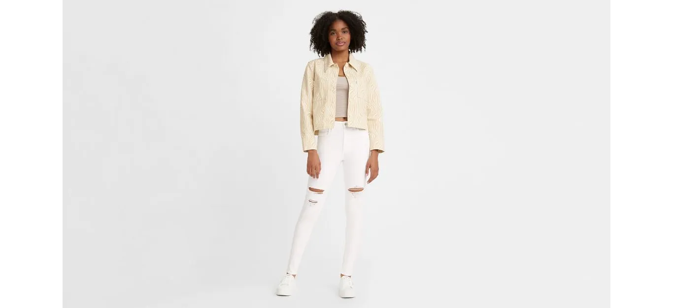 Generic High Rise Skinny Patch Jeans White Denim