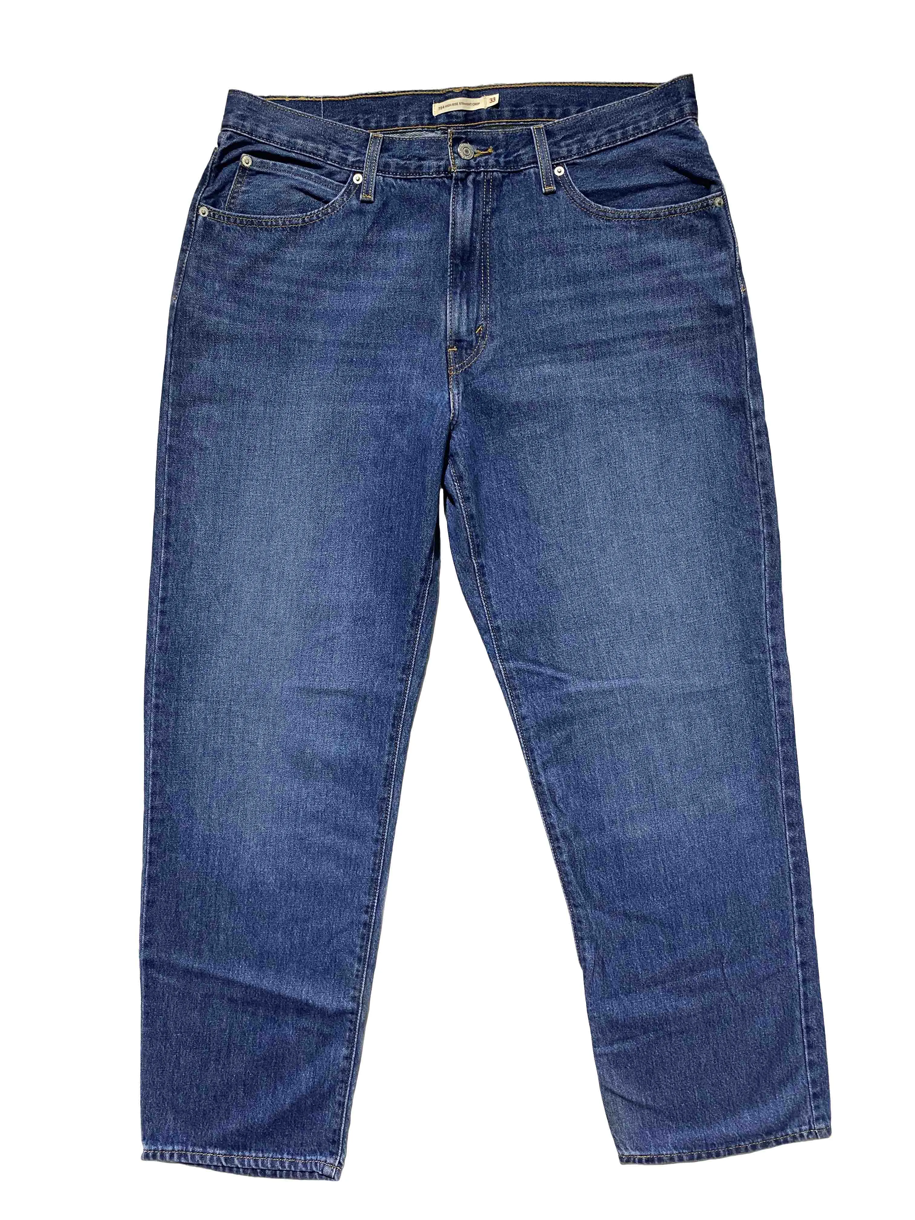 Generic Womens High Rise Straight Crop Plus Size Blue Jeans