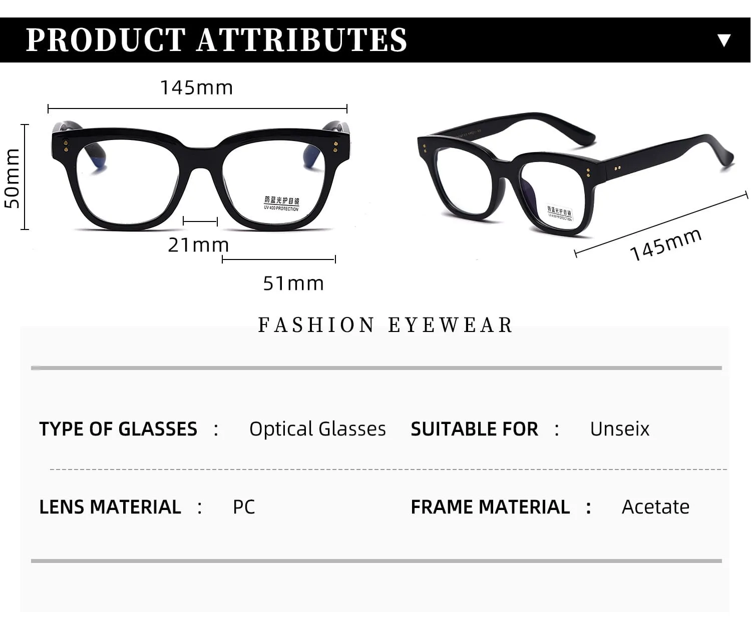 Generic Black Transparent Optical Spectacle Computer Glasses - image 5
