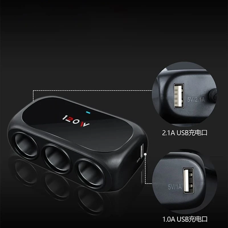 Generic 3 Way Car Lighter Socket Splitter Charger 12/24V - image 2