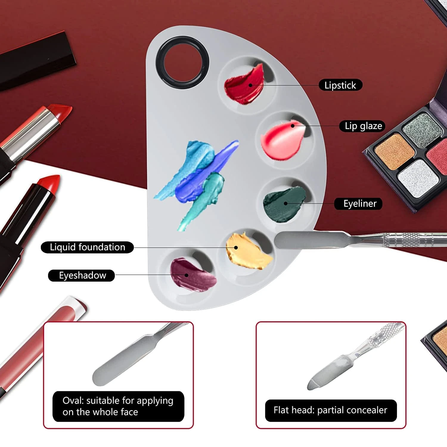 Cosmetic Makeup Mixing Plate with Spatula Set - image 2