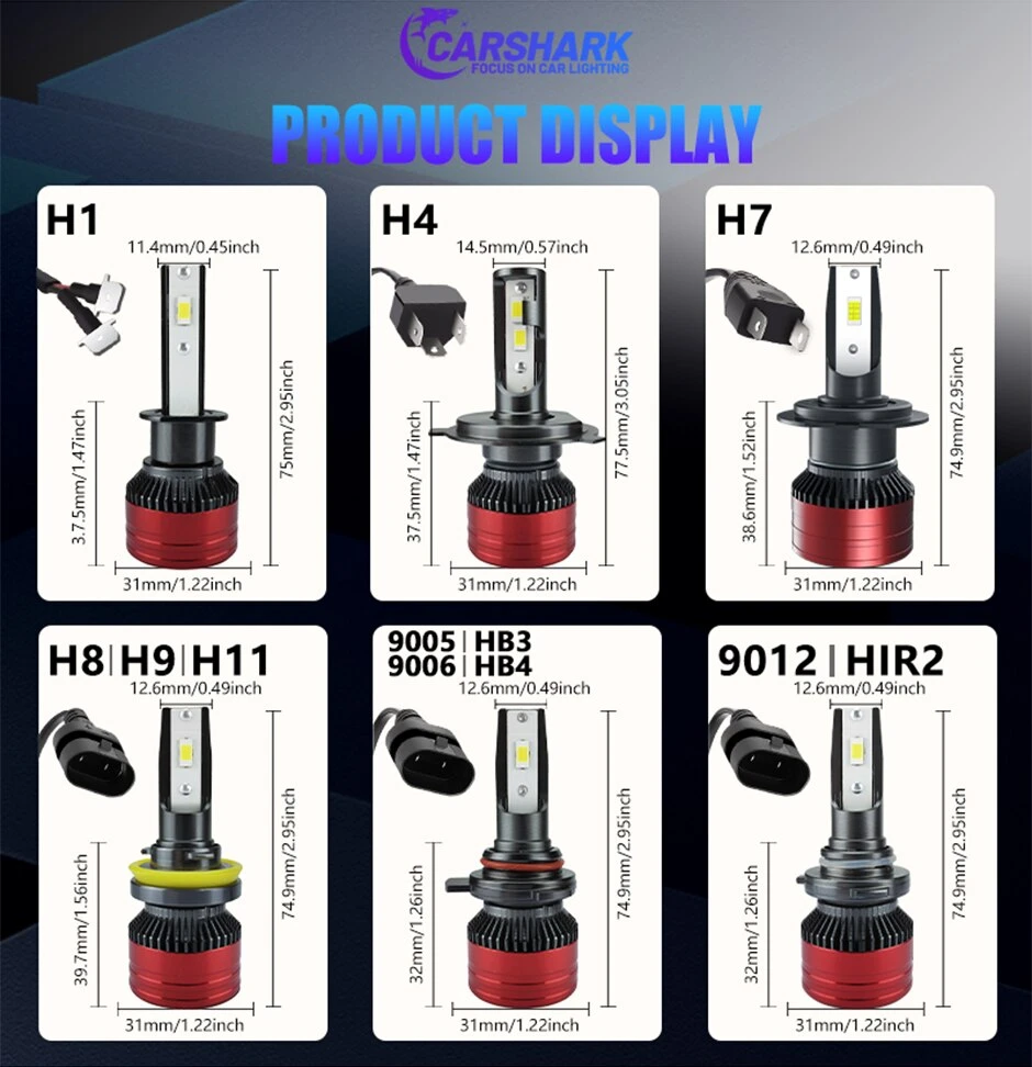 Carshark H1 H7 H8 H9 H11 HB3 9005 H4 60W Headlight Bulbs - image 9