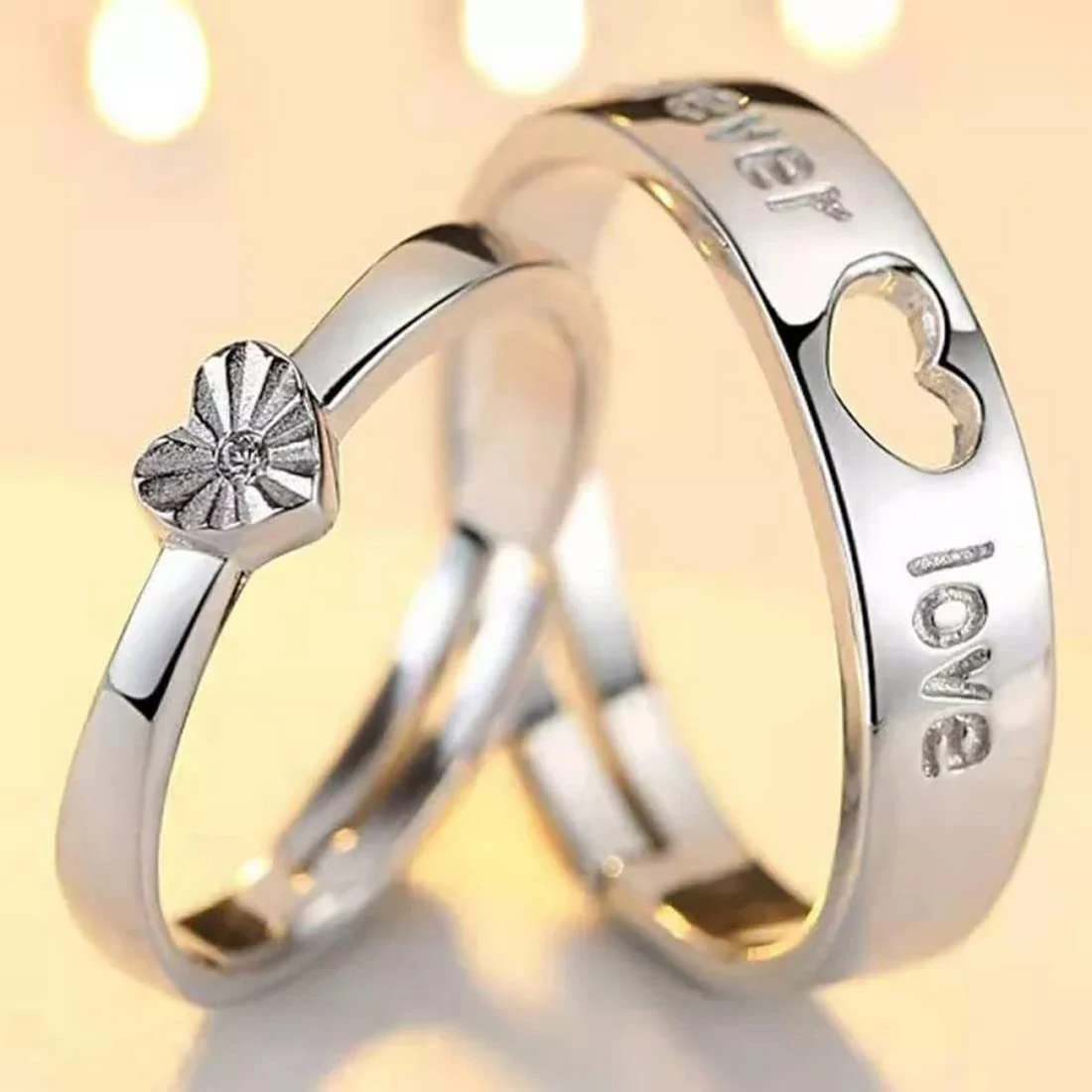 Generic Couple Rings Forever Love Heart Adjustable