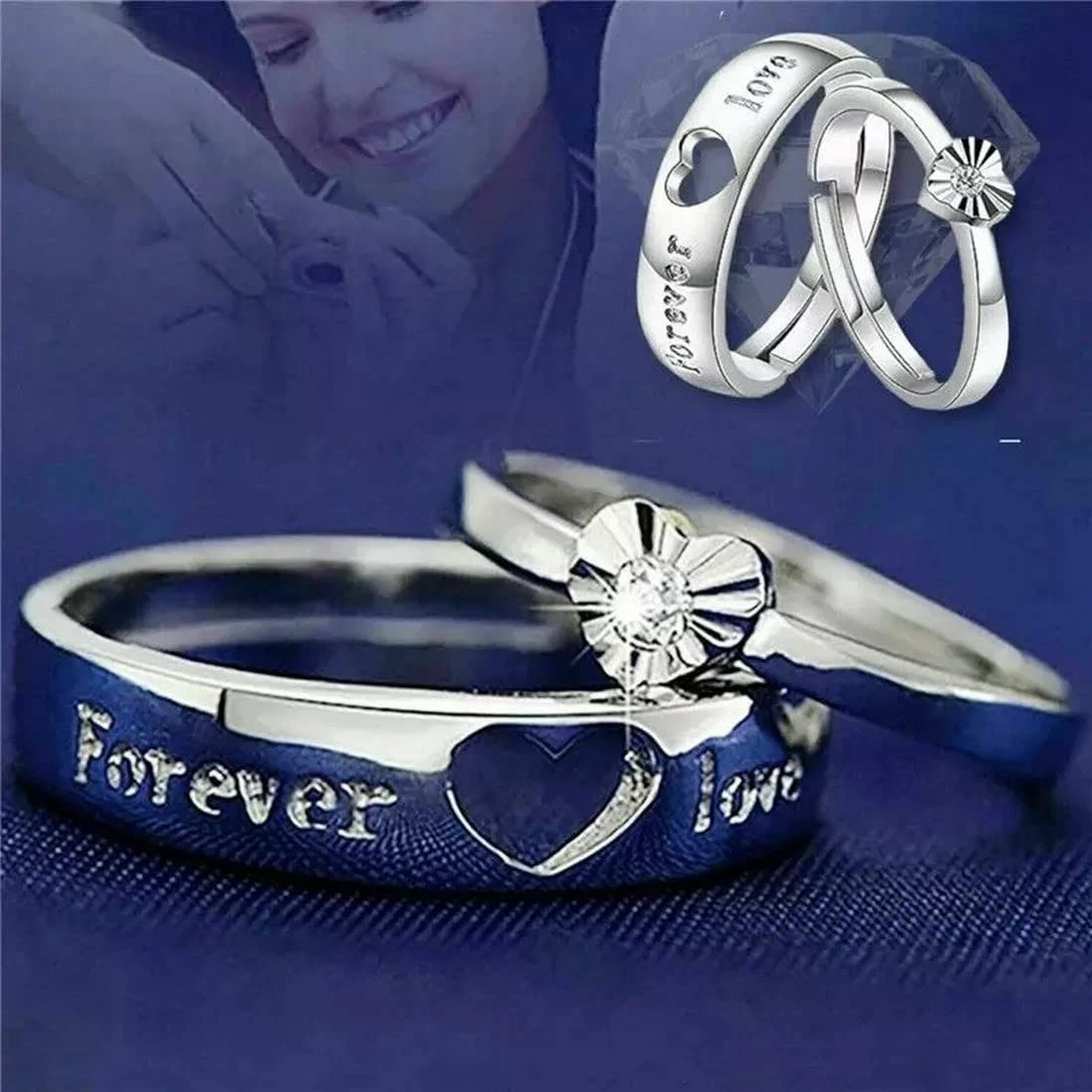Generic Couple Rings Forever Love Heart Adjustable - image 2