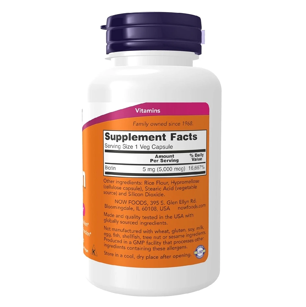 NOW Supplements Biotin 5000mcg 120 Veg Capsules - image 6