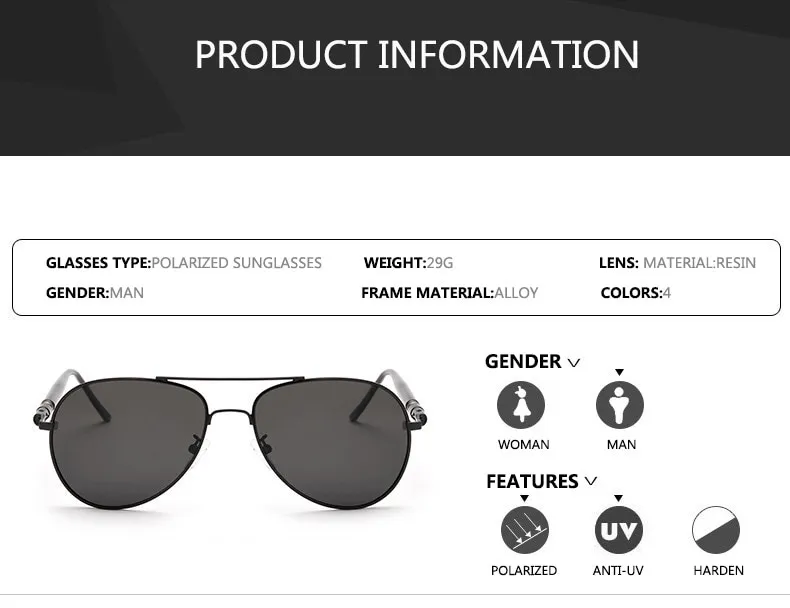 Pilot Polarized Male Sunglasses Black Transparent - image 5