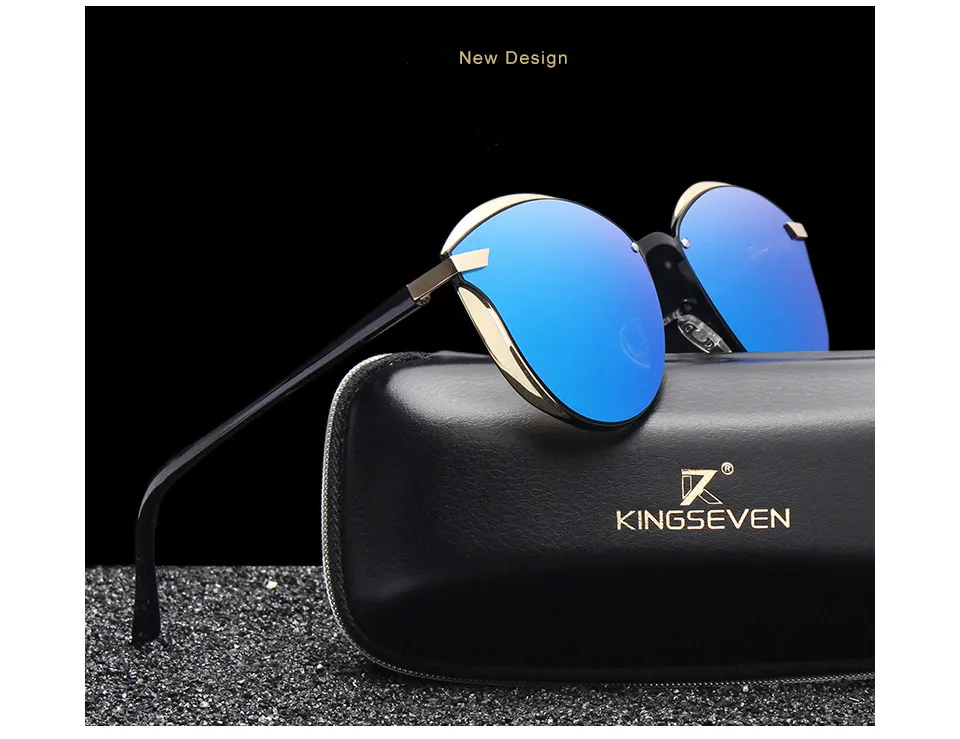 Kingseven Ladies Polarized Cat Eye Sun Glasses Gold Blue - image 2