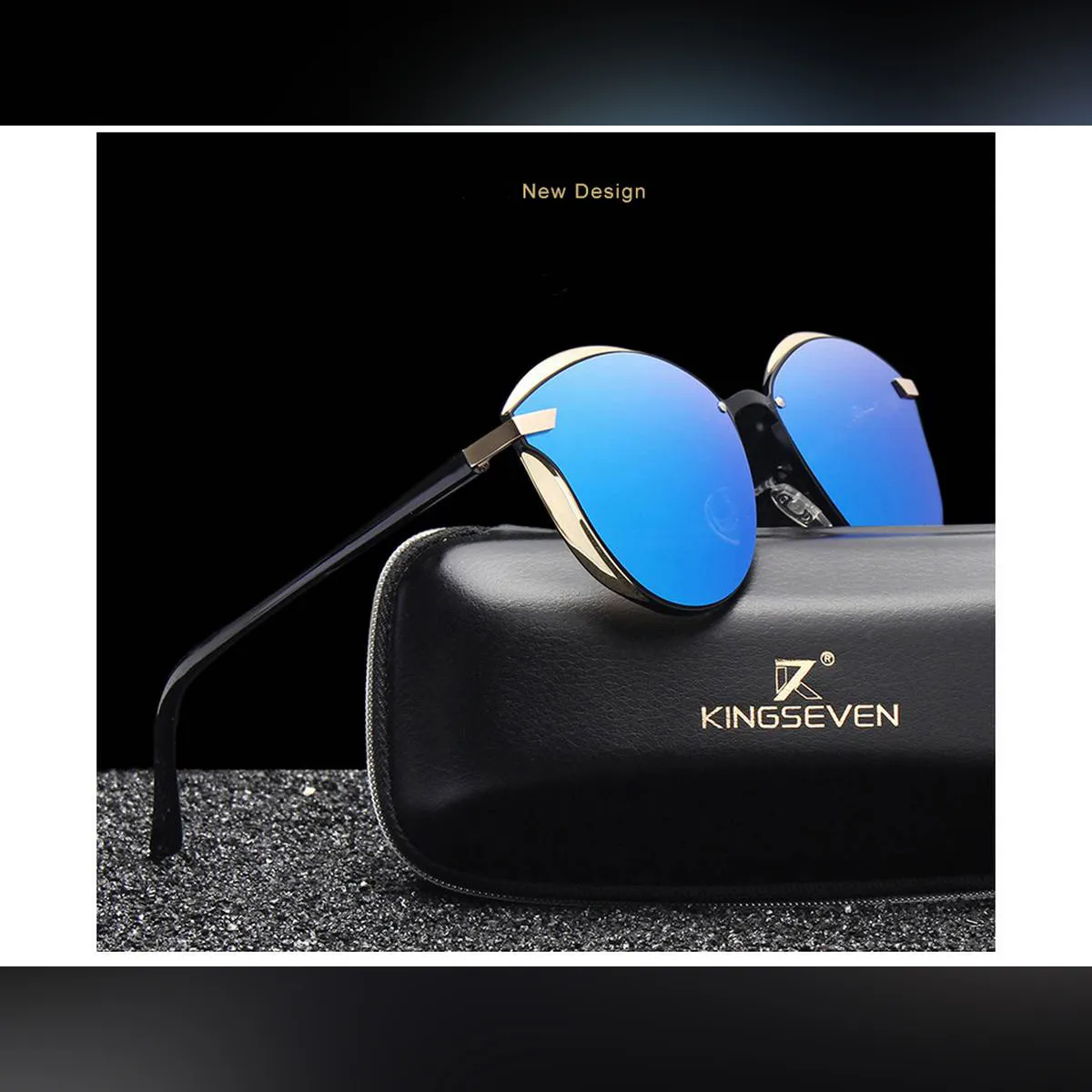 Kingseven Ladies Polarized Cat Eye Sun Glasses Gold Blue - image 3