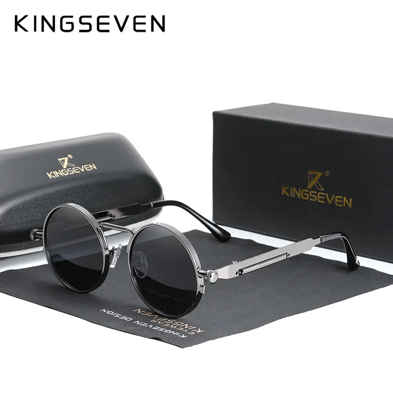 KINGSEVEN Sun Glasses Men Gothic Steampunk Grey Black