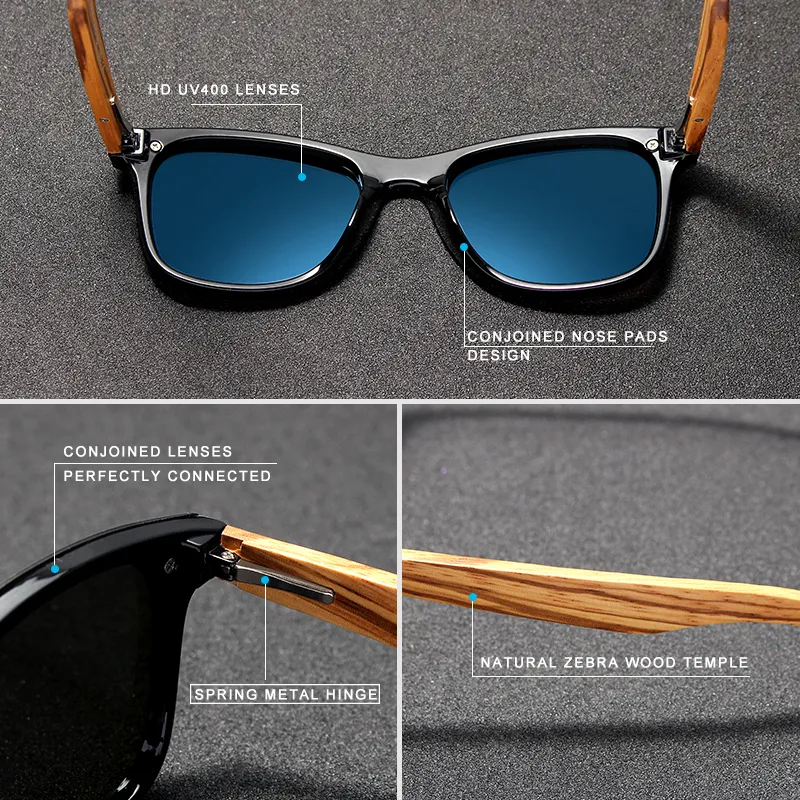 Kingseven Zebra Wooden Frame Mirror Polarized UV400 Sunglass - image 5