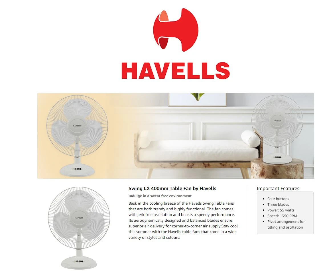 HAVELLS 16" SWING LX Table Fan - image 3