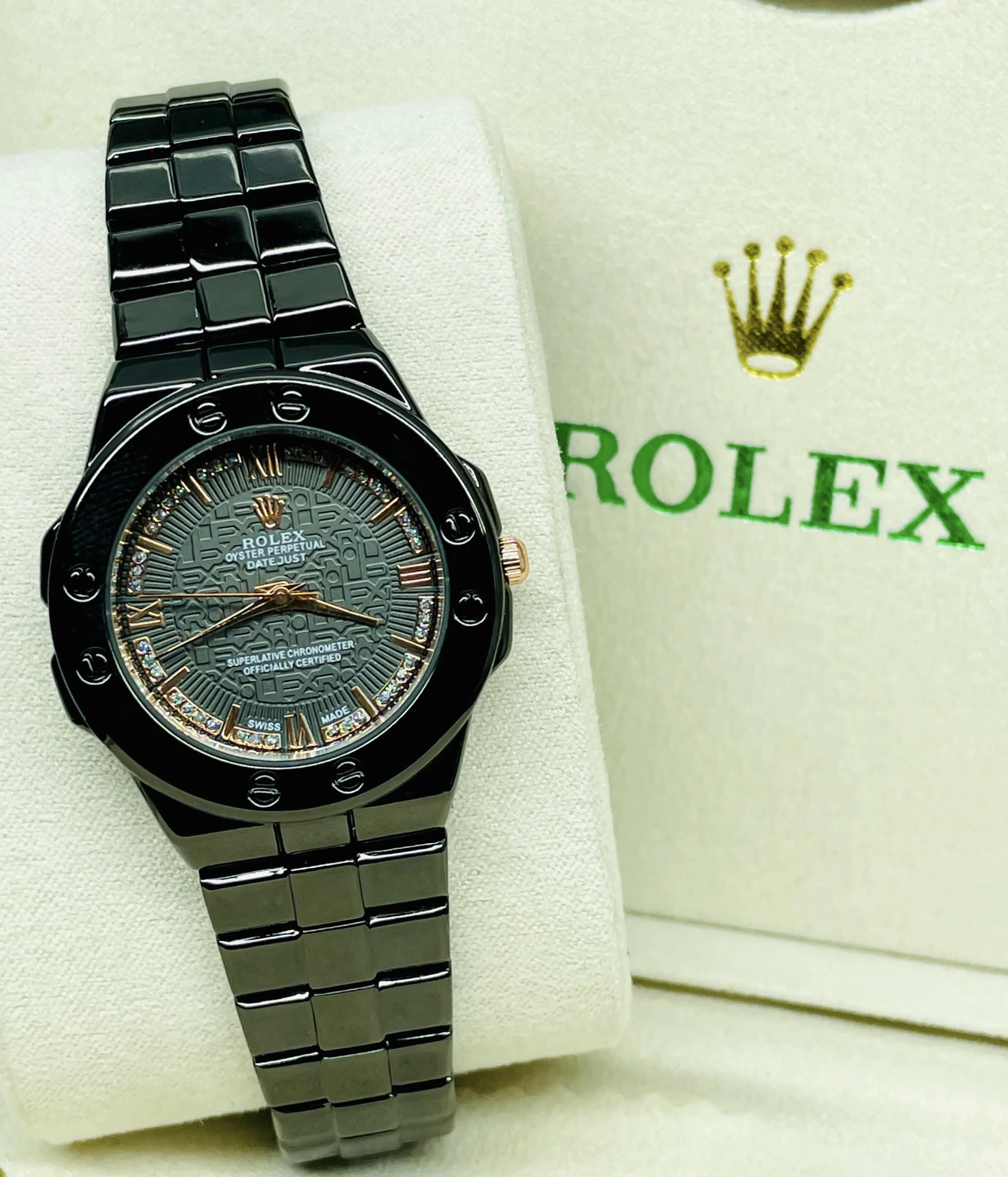 Rolex AA Ladies Watch Black Stainless Steel Wristwatch