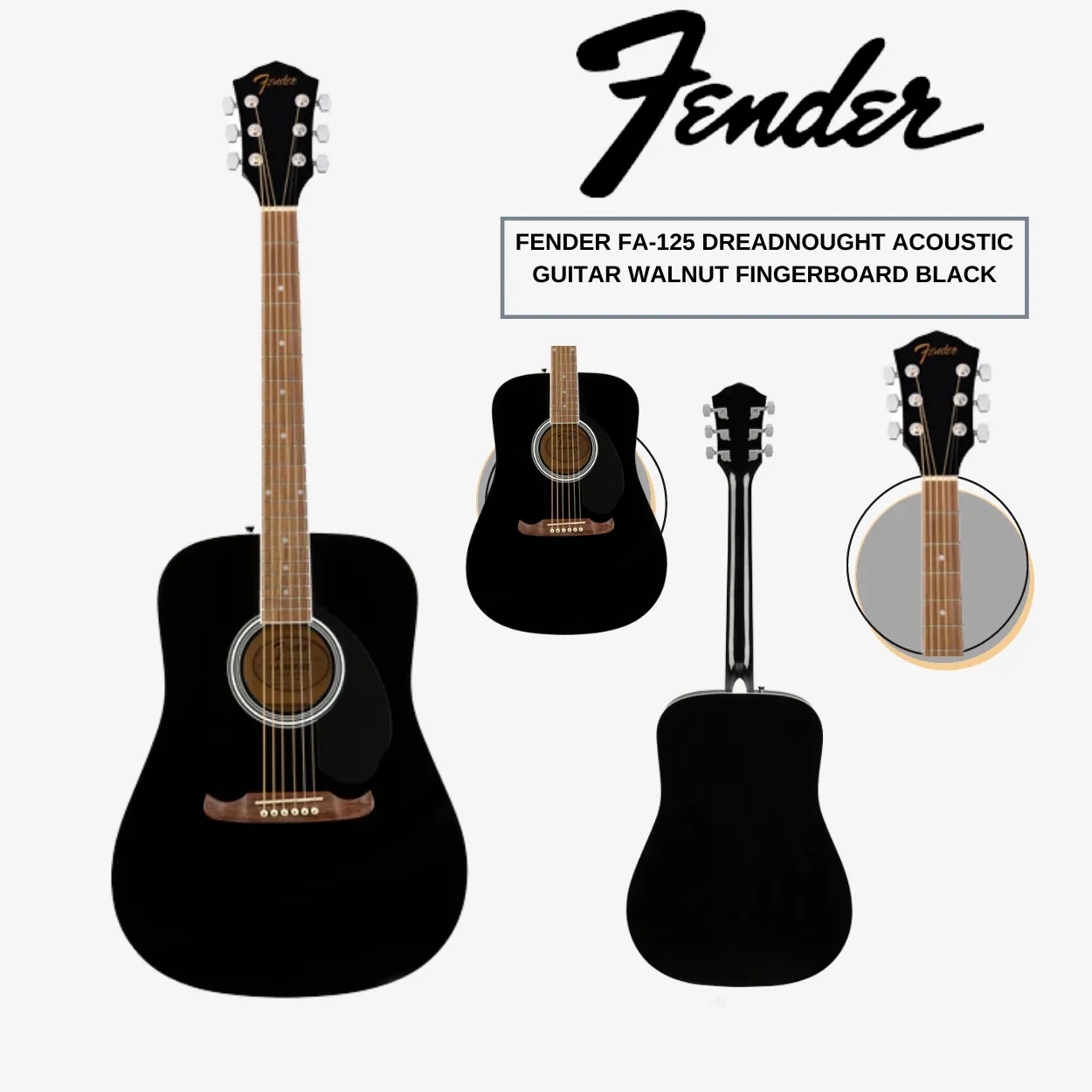 Fender FA-125 Dreadnought Acoustic Guitar Black - image 2