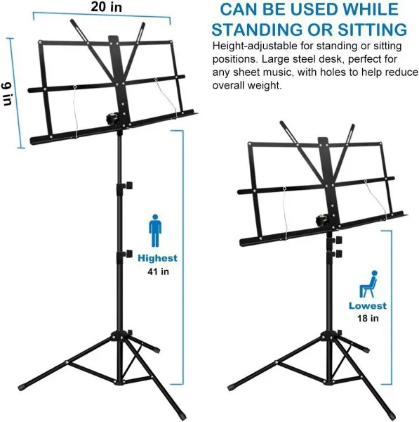 Generic Folding Sheet Music Stand 2-in-1 Dual Use - image 2