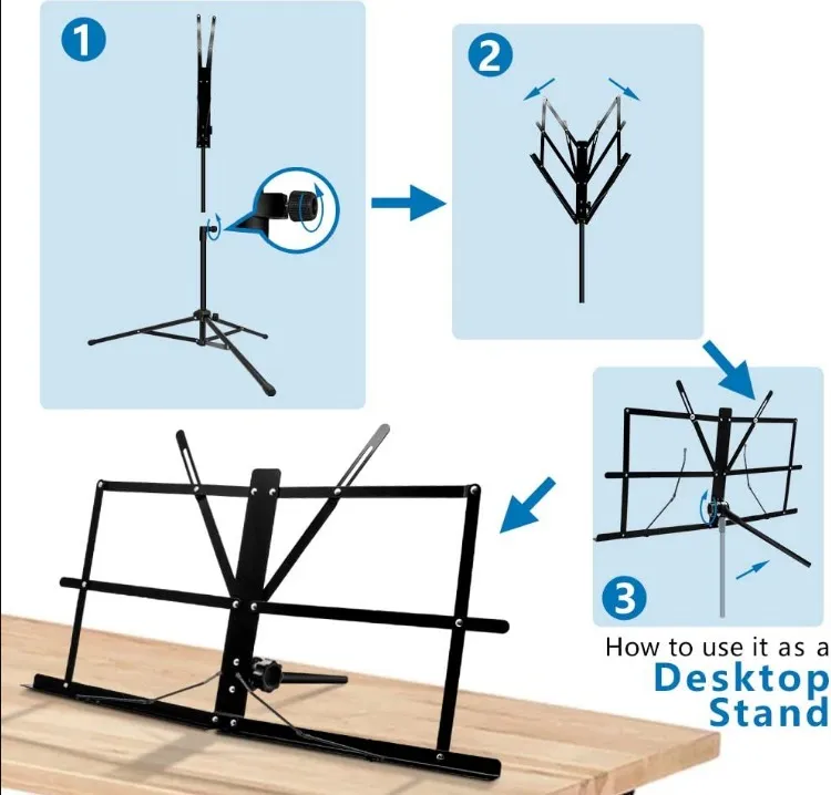 Generic Folding Sheet Music Stand 2-in-1 Dual Use - image 8