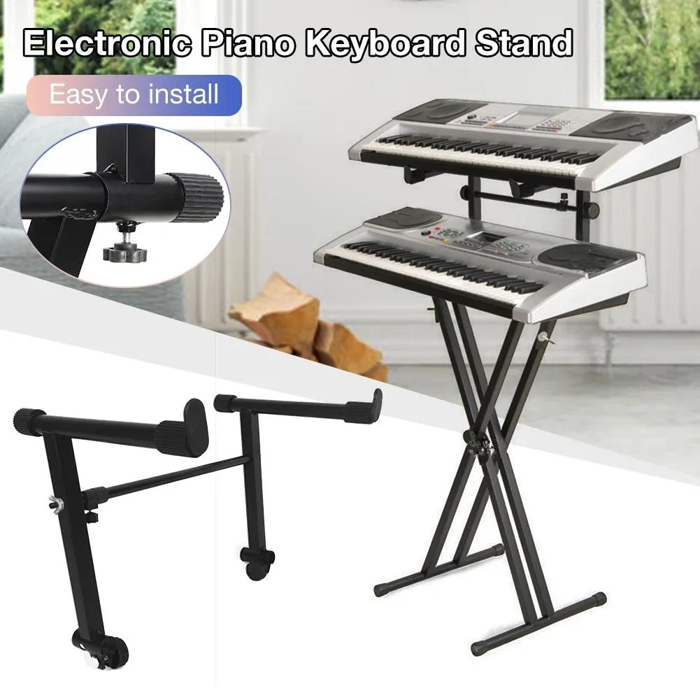 Generic Portable 2-Tier Heavy Duty Metal Keyboard Stand - Black