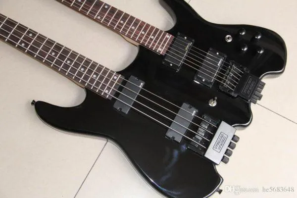Sun Smile Headless Double Neck Electric Guitar - Black - image 2