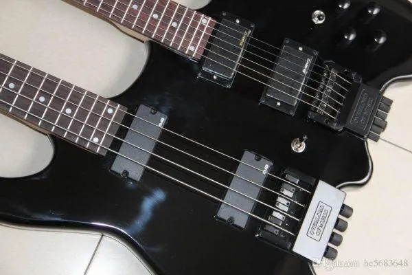 Sun Smile Headless Double Neck Electric Guitar - Black - image 3