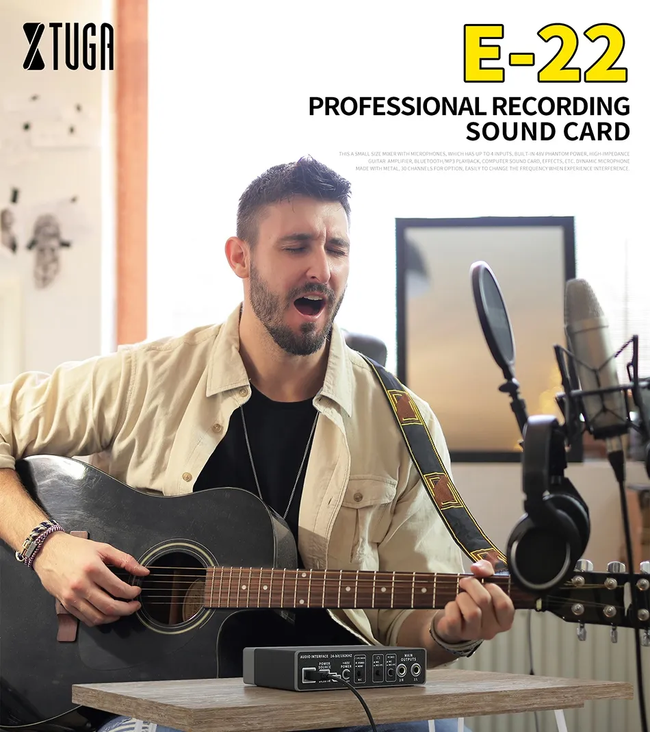 XTUGA E22 Professional 2 Channel Audio Interface Sound Card - image 2